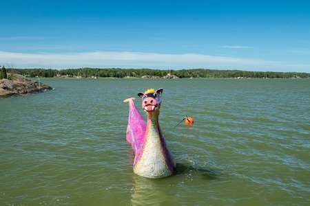 Naantali, Finland - 28 June, 2019: Edvard the Booble in park Moominworld at sunny summer day.のeditorial素材