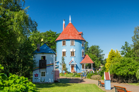Naantali, Finland - 28 June, 2019: Moominhouse in park Moominworld at sunny summer day.のeditorial素材
