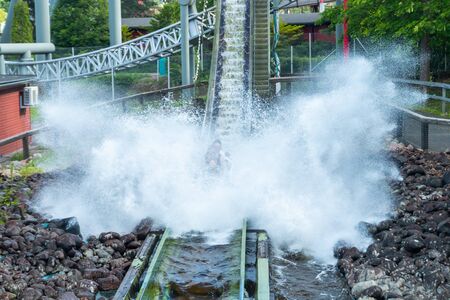 Fun water ride Log river in amusement park at summerの写真素材