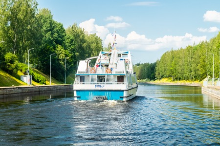 Lappeenranta, Finland - June 20, 2019: cruise ship in Saimaa canal, beautiful summer viewのeditorial素材