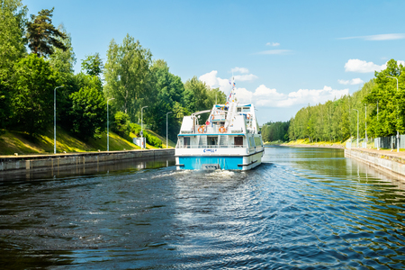 Lappeenranta, Finland - June 20, 2019: cruise ship in Saimaa canal, beautiful summer viewのeditorial素材