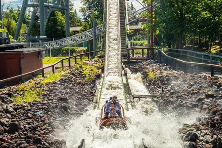 Tampere, Finland - 24 June 2019: Fun water ride Log river in amusement park Sarkanniemi at summerのeditorial素材