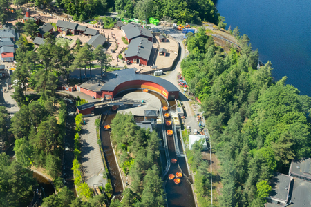 Tampere, Finland - 24 June 2019: Beautiful top view of amusement park Sarkanniemi.のeditorial素材