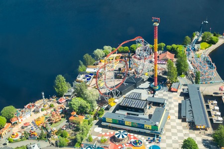 Tampere, Finland - 24 June 2019: Beautiful top view of amusement park Sarkanniemi.のeditorial素材