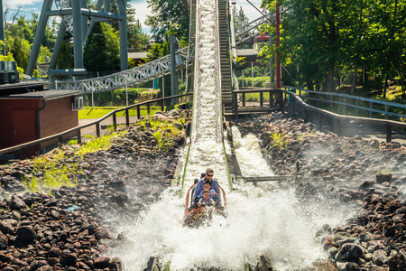 Tampere, Finland - 24 June 2019: Fun water ride Log river in amusement park Sarkanniemi at summerのeditorial素材