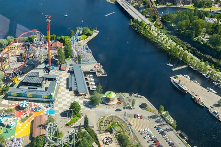 Tampere, Finland - 24 June 2019: Beautiful top view of amusement park Sarkanniemi.のeditorial素材