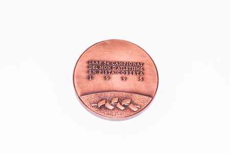 Kouvola Finland - 26 March 2017: Barcelona 1995 Athletics World Championships Participation medal obverse.のeditorial素材