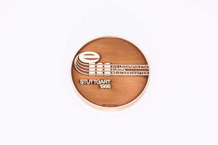 Kouvola Finland - 26 March 2017: Stuttgart 1986 Athletics European Championships Participation medal obverse.のeditorial素材