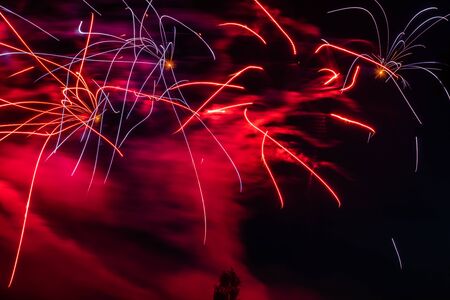 Colorful fireworks lights on the sky background, Kouvola, Finland