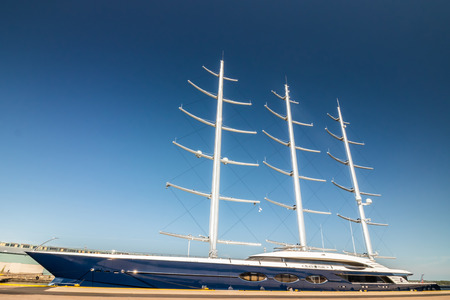 Kotka, Finland - 28 August 2019: Super luxury yacht Black Pearl moored in port of Kotkaのeditorial素材