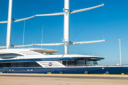 Kotka, Finland - 28 August 2019: Super luxury yacht Black Pearl moored in port of Kotkaのeditorial素材