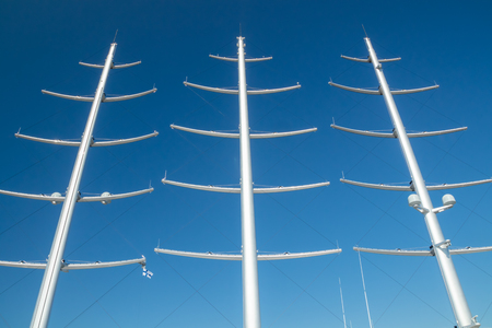 Kotka, Finland - 28 August 2019: Masts of super luxury yacht Black Pearl in port of Kotkaのeditorial素材