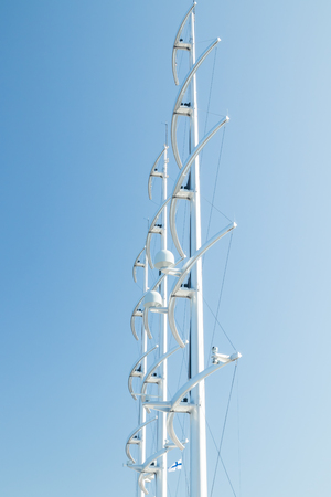 Kotka, Finland - 28 August 2019: Masts of super luxury yacht Black Pearl in port of Kotkaのeditorial素材