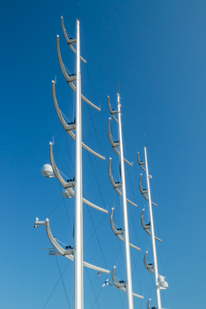 Kotka, Finland - 28 August 2019: Masts of super luxury yacht Black Pearl in port of Kotkaのeditorial素材