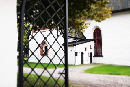 View of old Porvoo, Finland. Entrance of Porvoo Cathedral.の写真素材