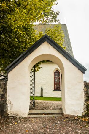 View of old Porvoo, Finland. Entrance of Porvoo Cathedral.の写真素材