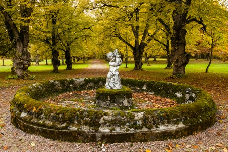 Loviisa, Finland - 7 October 2019: The old fountain on Manor House Malmgard.のeditorial素材