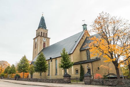 Kuusankoski church at beautiful autumn day, Finland.の写真素材