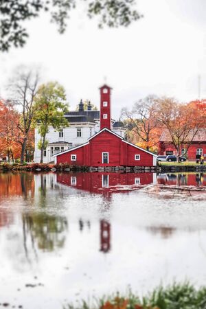 The red wooden building at the former plant Stromfors, Ruotsinpyhtaa, Finlandの写真素材