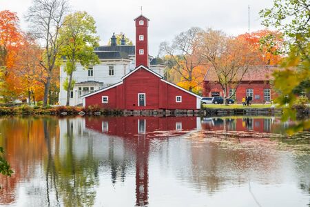 The red wooden building at the former plant Stromfors, Ruotsinpyhtaa, Finlandの写真素材