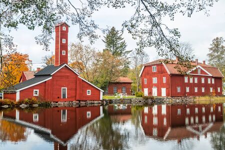 The red wooden buildings at the former plant Stromfors, Ruotsinpyhtaa, Finland