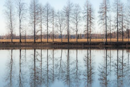 Beautiful autumn landscape of Kymijoki river waters. Finland, Kymenlaakso, Kouvolaの写真素材