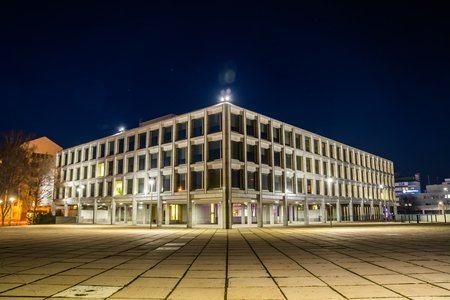 Kouvola, Finland - 15 November 2019: Night view of beautiful building of City Hall in the center of Kouvola.のeditorial素材