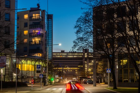 Kouvola, Finland - 15 November 2019: Night view of the center of Kouvola.