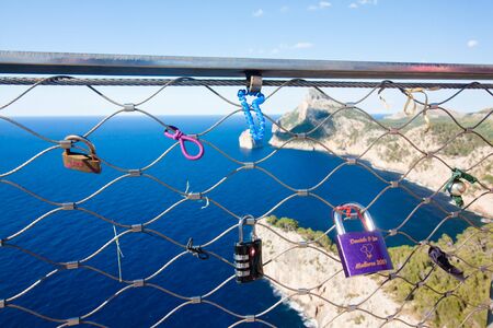 Locks on Cap de Formentor - beautiful coast of Majorca, Spain - Europe 29.06.2017
