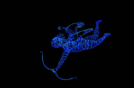 Kouvola, Finland - 30 November 2019: Light figures of Cupid in winter park at night.の写真素材