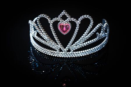 Silver princess crown on the black backgroundの写真素材