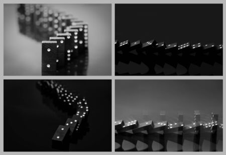 Rows of dominoes on a black background. Full size.の写真素材