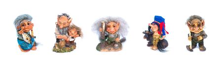 Collection of troll figurines on a white background. Full size.の写真素材