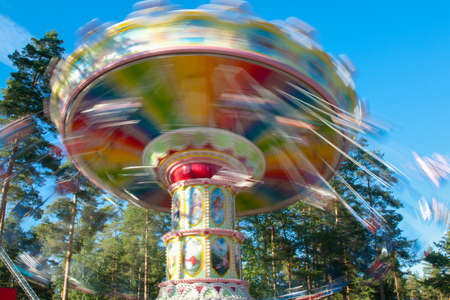 Kouvola, Finland 1 July 2015 - Ride Swing Carousel in motion in amusement park Tykkimakiのeditorial素材
