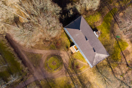 Aerial view of beautiful old building of abandoned Anjala manor.のeditorial素材