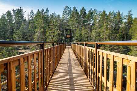 Kouvola, Finland - 27 March 2020: New bridge over the lake Lapinsalmi in the National Park Repovesi, Finlandのeditorial素材
