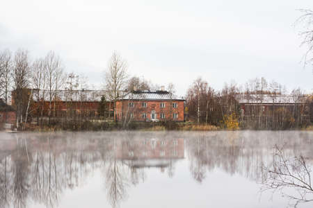 KOUVOLA, FINLAND - OCTOBER 18, 2018: Beautiful wooden Rabbelugn Manor - Takamaan Kartano. Wrede family house was built in 1820 on the river Kymijoki bank.のeditorial素材