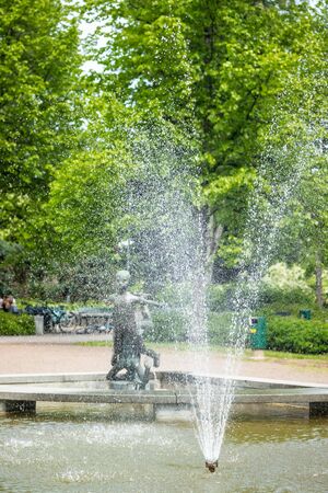 Fountain and sculpture in city park Jaakonpuisto, Kouvola Finlandの写真素材