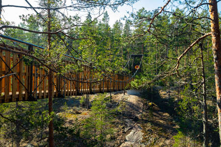 Kouvola, Finland - 27 March 2020: New bridge over the lake Lapinsalmi in the National Park Repovesi, Finlandのeditorial素材
