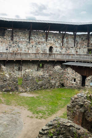 Medieval Raseborg castle courtyard on a rock in Finland at summerのeditorial素材