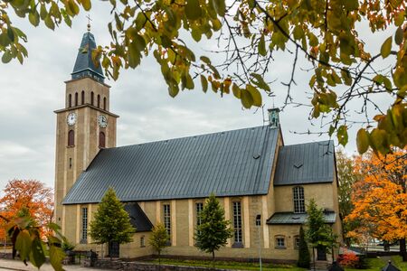 Kuusankoski church at beautiful autumn day, Finland.の写真素材