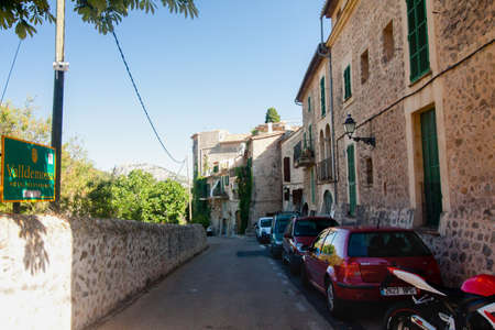Beautiful street in Valldemossa, famous old mediterranean village of Majorca Spainのeditorial素材