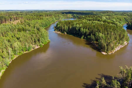 Aerial summer view of rapid Ahvionkoski at river Kymijoki, Finland.