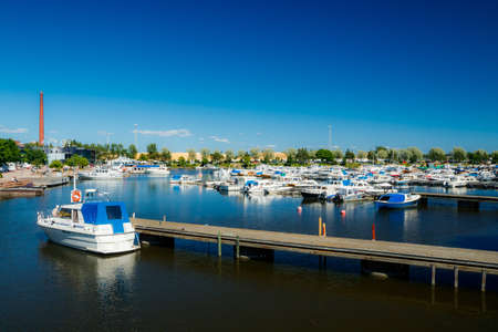 Kotka, Finland - 22 June 2020: A view on the parking of boats and yachts in the gulf Sapokka.のeditorial素材