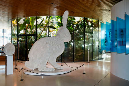 Vantaa, Finland - 9 July 2020: Easterbunny made of chicken eggs in Fazer Experience Visitor Center.のeditorial素材