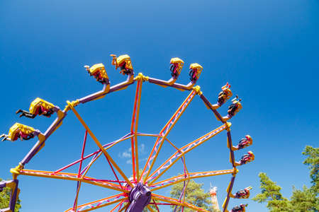 Kouvola, Finland - 14 July 2020: Extreme ride Endeavor in motion in amusement park Tykkimakiのeditorial素材