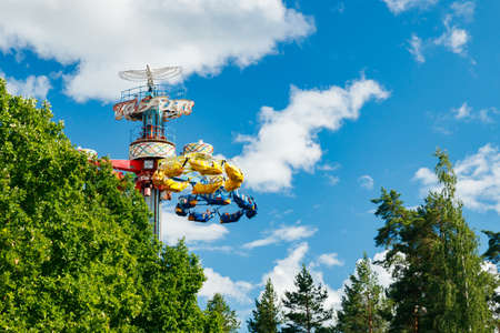 Kouvola, Finland - 14 July 2020: Extreme ride Taifun in motion in amusement park Tykkimakiのeditorial素材