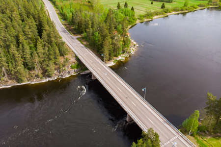 Aerial panoramic view of rapid Susikoski at river Kymijoki, Finland.の写真素材