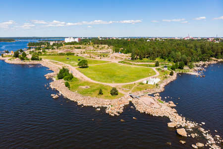 Aerial summer view of Katariina Seaside Park, Kotka, Finlandの写真素材
