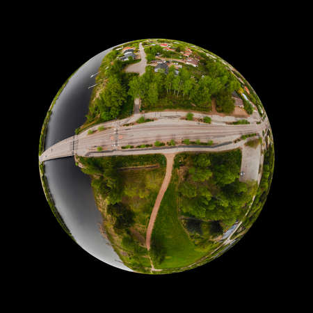 A three dimensional aerial panoramic view of city Inkeroinen at river Kymijoki, Finland.の写真素材
